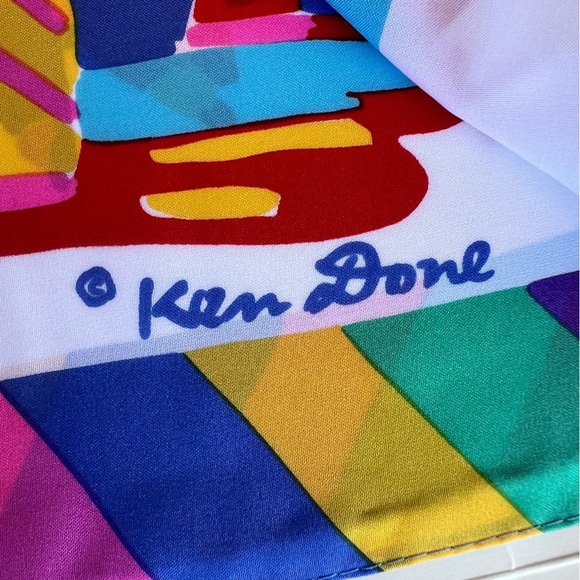 VTG 80s Ken Done Rainbow Sailboats Scarf Art-To-Wear Japan Colorful 24x24 NIP - Picture 6 of 9